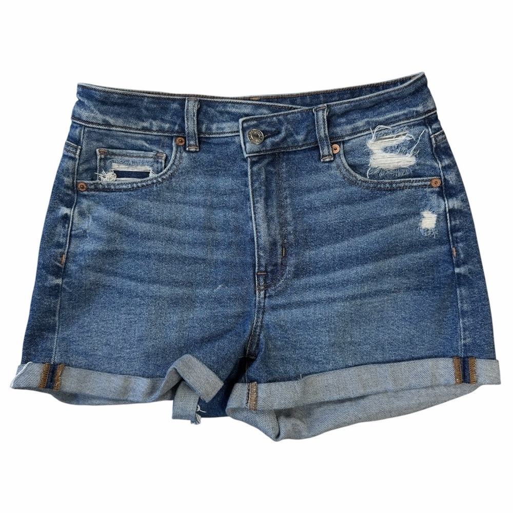 American Eagle Outfitters Distressed Dark Blue Jean Mom Shorts size 4